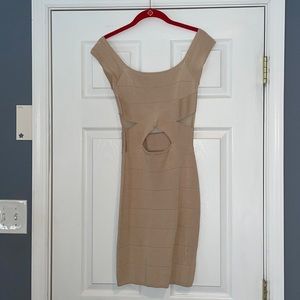 Bebe nude bandage dress with sheer cutout. Mini dress.